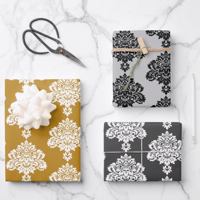 Damask Modern Colour Pattern Wrapping Paper Sheet (Front)