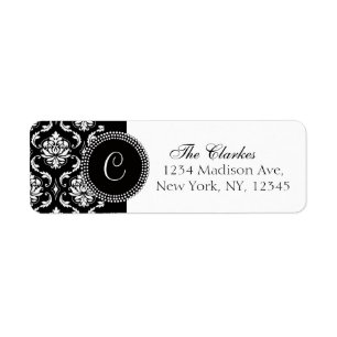 Damask Monogram Address Labels Black White
