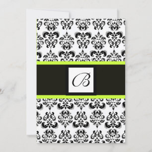DAMASK MONOGRAM,black and white,green yellow Invitation