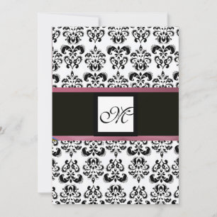 DAMASK MONOGRAM,black white, pink purple violet Invitation