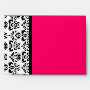 DAMASK MONOGRAM ,black white pink ruby fuchsia Envelope