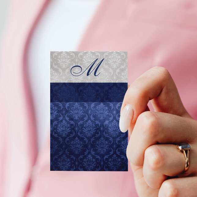 Damask Monogram Blue Grey Business Card (Creator Uploaded)