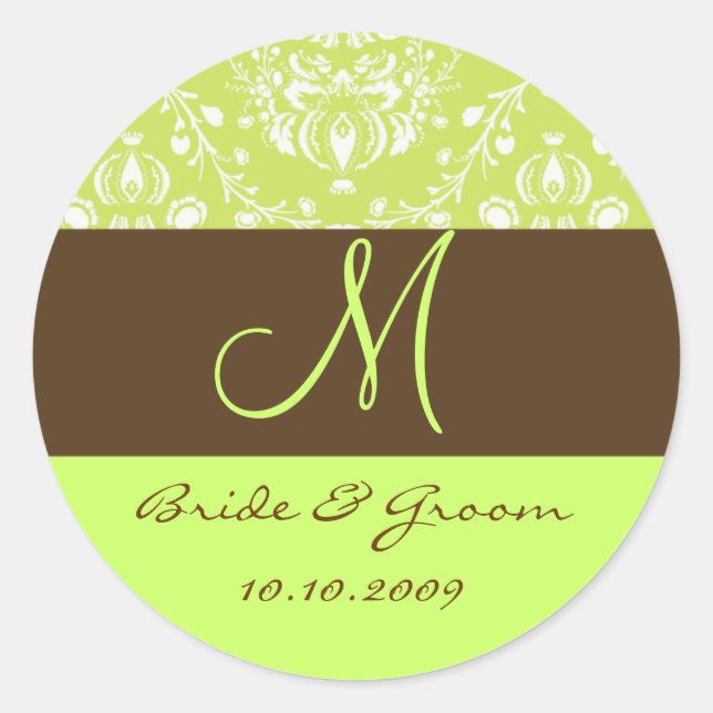 Damask monogram classic round sticker (Front)