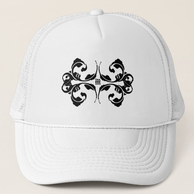Damask Monogram Design Trucker Hat (Front)