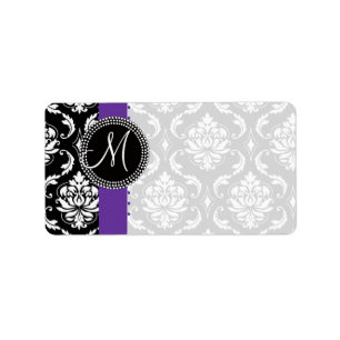 Damask Monogram Dots Labels Purple