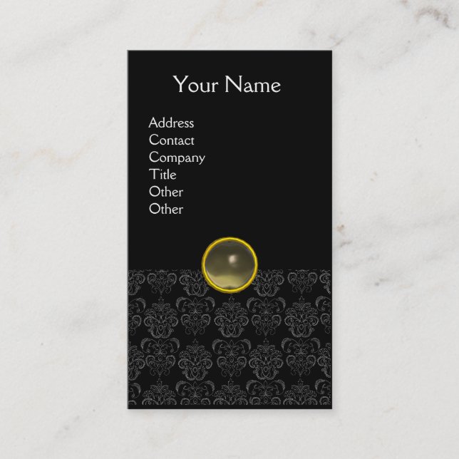 DAMASK MONOGRAM gem agate grey black Business Card (Front)