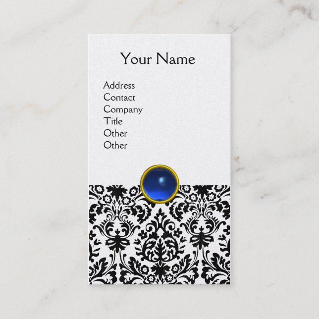 DAMASK MONOGRAM gem blue pearl Business Card (Front)