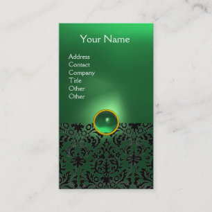 DAMASK MONOGRAM gem green white Business Card