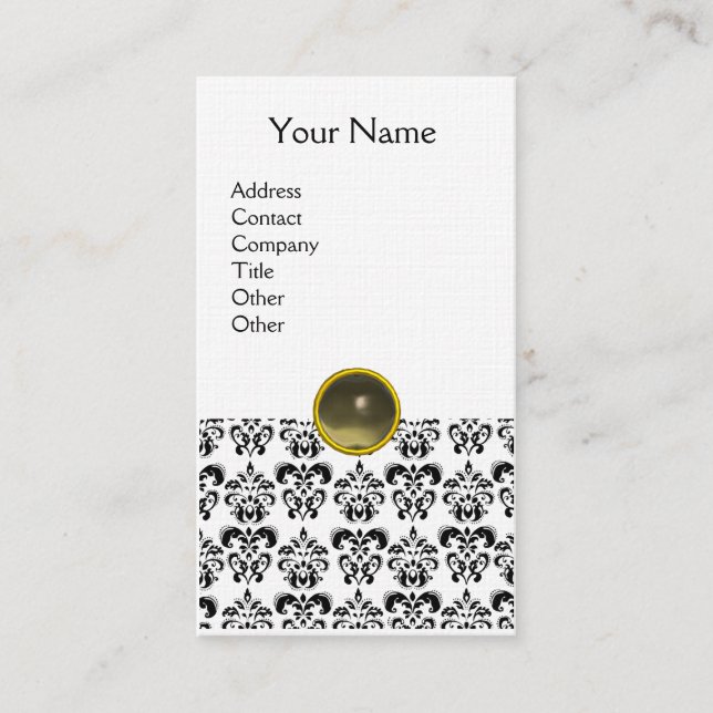 DAMASK MONOGRAM gem grey black white linen Business Card (Front)