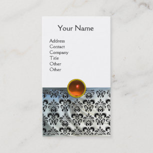 DAMASK MONOGRAM gem orange white silk Business Card