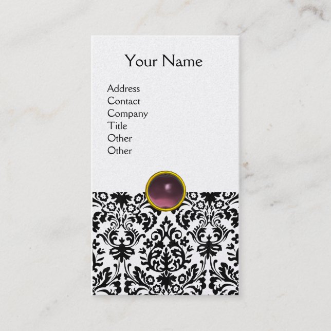 DAMASK MONOGRAM gem purple light pearl Business Card (Front)