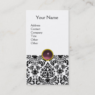 DAMASK MONOGRAM gem purple light white Business Card