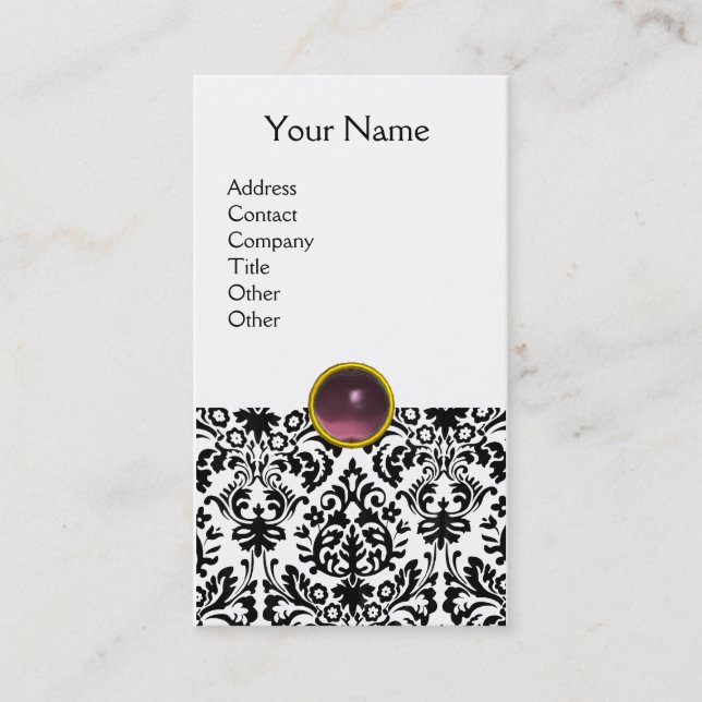 DAMASK MONOGRAM gem purple light white Business Card (Front)