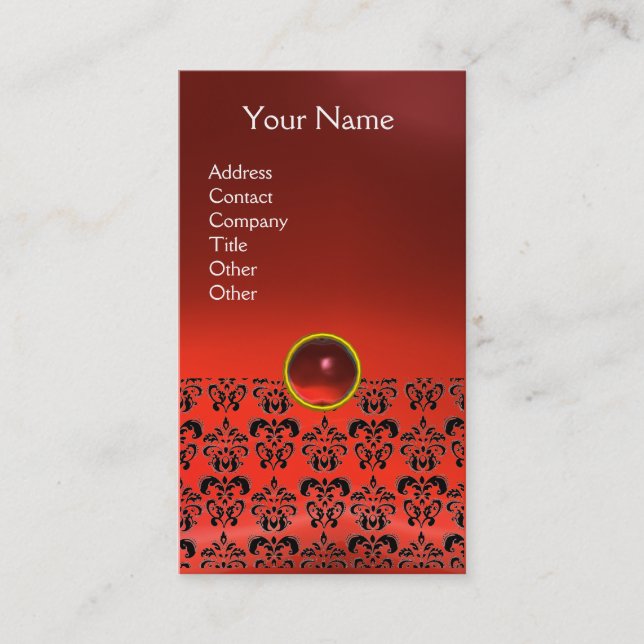 DAMASK MONOGRAM gem red ruby Business Card (Front)
