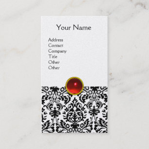 DAMASK MONOGRAM gem red ruby light platinum Business Card