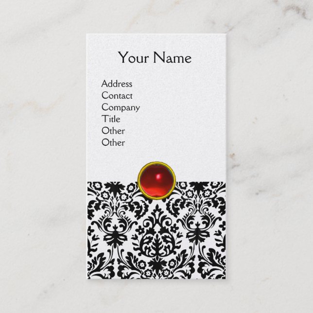 DAMASK MONOGRAM gem red ruby light platinum Business Card (Front)