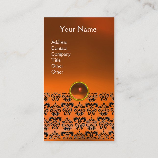 DAMASK MONOGRAM gem yellow Business Card (Front)
