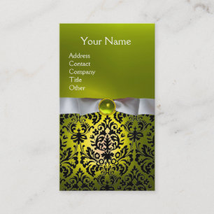 DAMASK MONOGRAM gem yellow  white ribbon Business Card