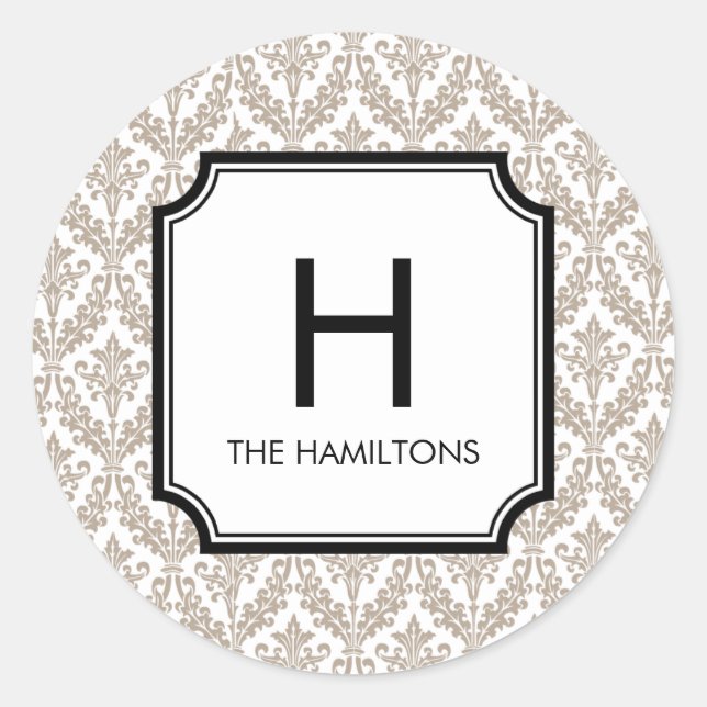 Damask Monogram Gift Tag Sticker/Favour Sticker (Front)