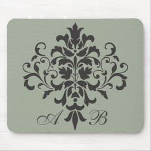 Damask Monogram in Elegant Grey or Grey Mouse Mat