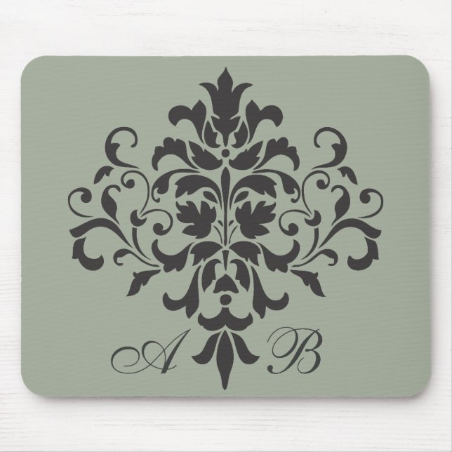 Damask Monogram in Elegant Grey or Grey Mouse Mat (Front)