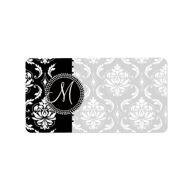 Damask Monogram Labels Black Stripe Dots (Front)