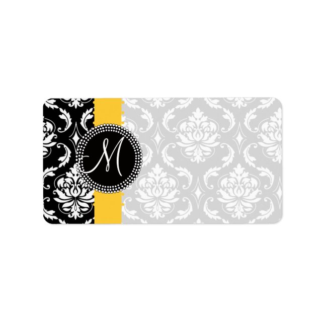 Damask Monogram Labels Yellow Stripe Dots (Front)