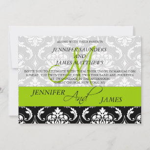 Damask Monogram Names Green Wedding Invitation