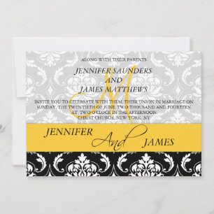Damask Monogram Names Yellow Wedding Invitation