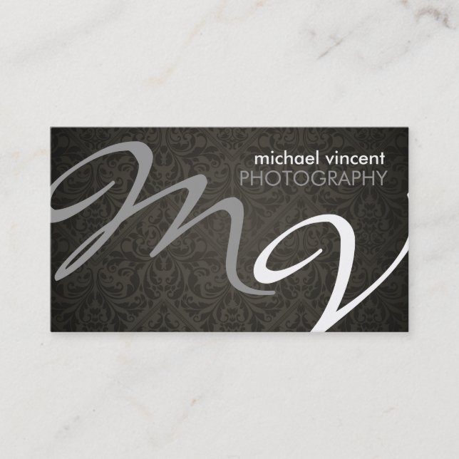 Damask Monogram Photography Business Card (Front)