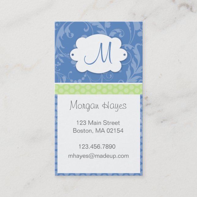 Damask Monogram Profile Card (Front)