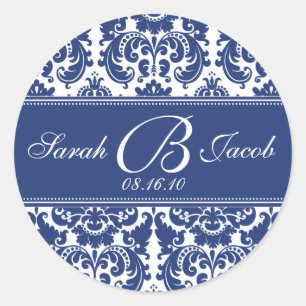 Damask Monogram Sticker- Customise it! Classic Round Sticker
