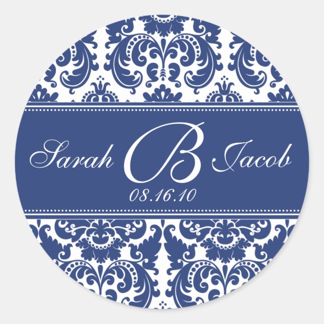 Damask Monogram Sticker- Customise it! Classic Round Sticker (Front)