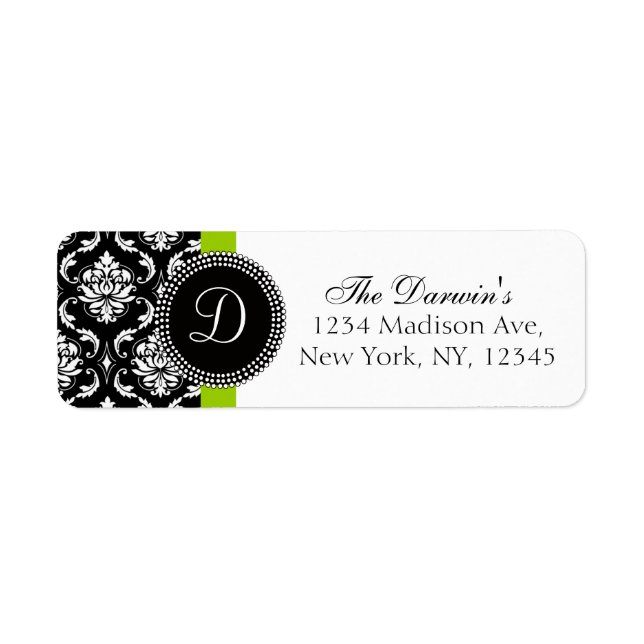 Damask Monogram Wedding Address Labels Green (Front)