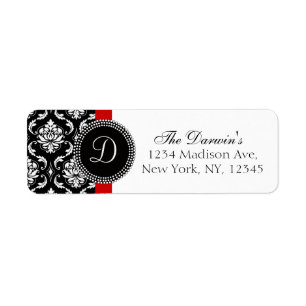 Damask Monogram Wedding Address Labels Red