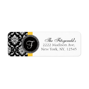 Damask Monogram Wedding Address Labels Yellow