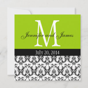 Damask Monogram Wedding Invitation Apple Green