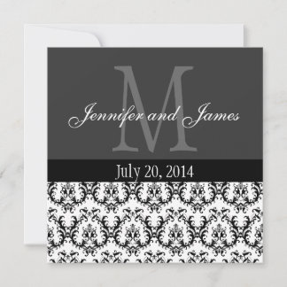 Damask Monogram Wedding Invitation Grey Grey