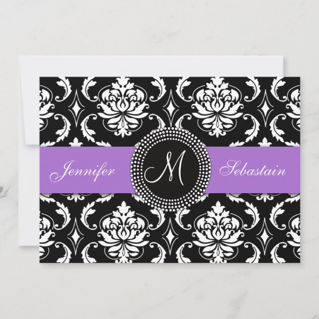 Damask Monogram Wedding Invitations Purple (Front)