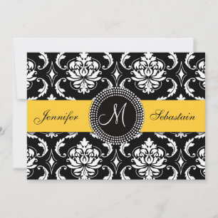 Damask Monogram Wedding Invitations Yellow
