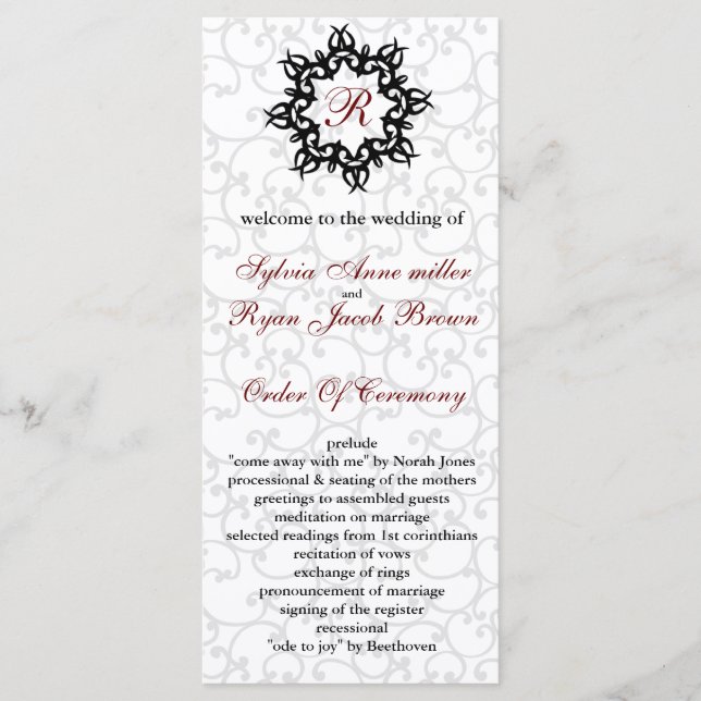 Damask MONOGRAM Wedding program Programme (Front)