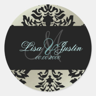 Damask monogram wedding stickers