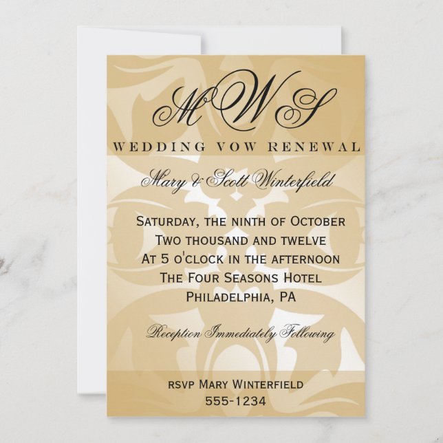 Damask & Monogram Wedding Vow Renewal Invitations (Front)