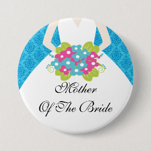 Damask Mother of the Bride Button / Pin Blue