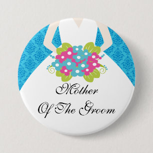 Damask Mother of the Groom Button / Pin Blue