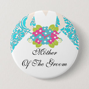Damask Mother of the Groom Button / Pin Turquoise