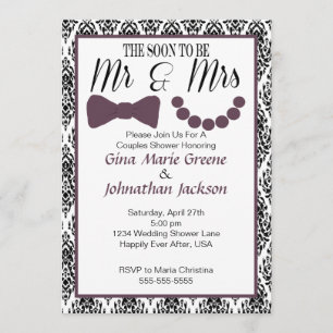 Damask Mr. and Mrs. Shower Invitation (Eggplant)