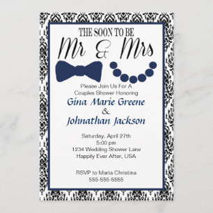 Damask Mr. and Mrs. Shower Invitation (Navy1)