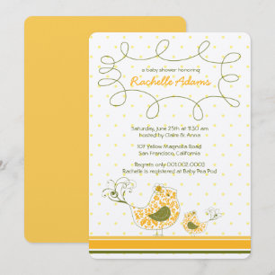Damask Mum And Baby Bird Chic Yellow Baby Shower Invitation