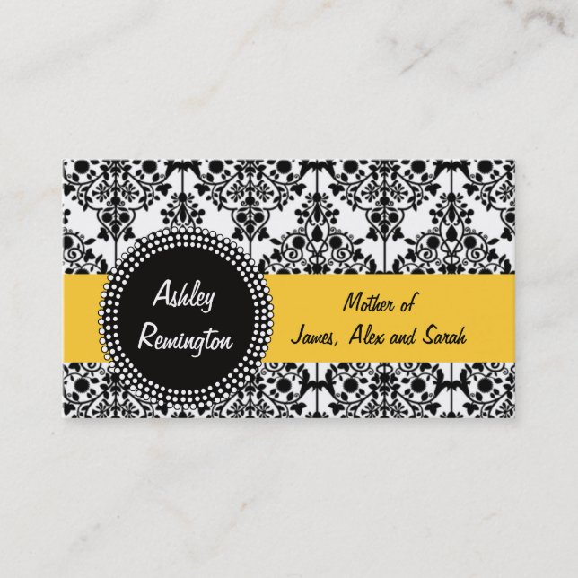 Damask Mummy Calling Cards Yellow (Front)